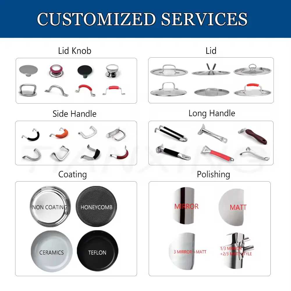 Tianxing Heavy Duty Tri Ply Stainless Steel Cookware Sets Non Stick Gold Handle Cooking Soup &amp; Stock Pots and Pans