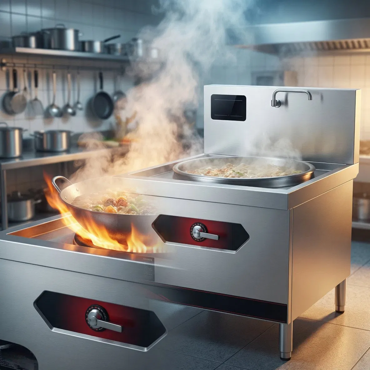 Commercial Induction Cooker 12kw Concave Wok for Chinese Cuisine Kitchen