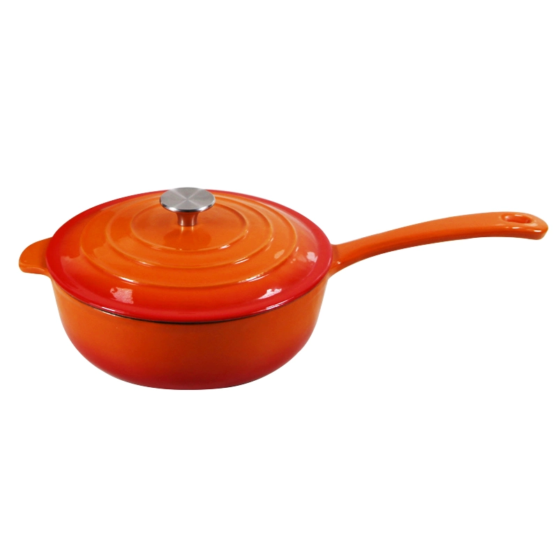 4qt Cookwin Orange Cast Iron Enamel Saucepan with Stainless Steel Knob Soup Pot