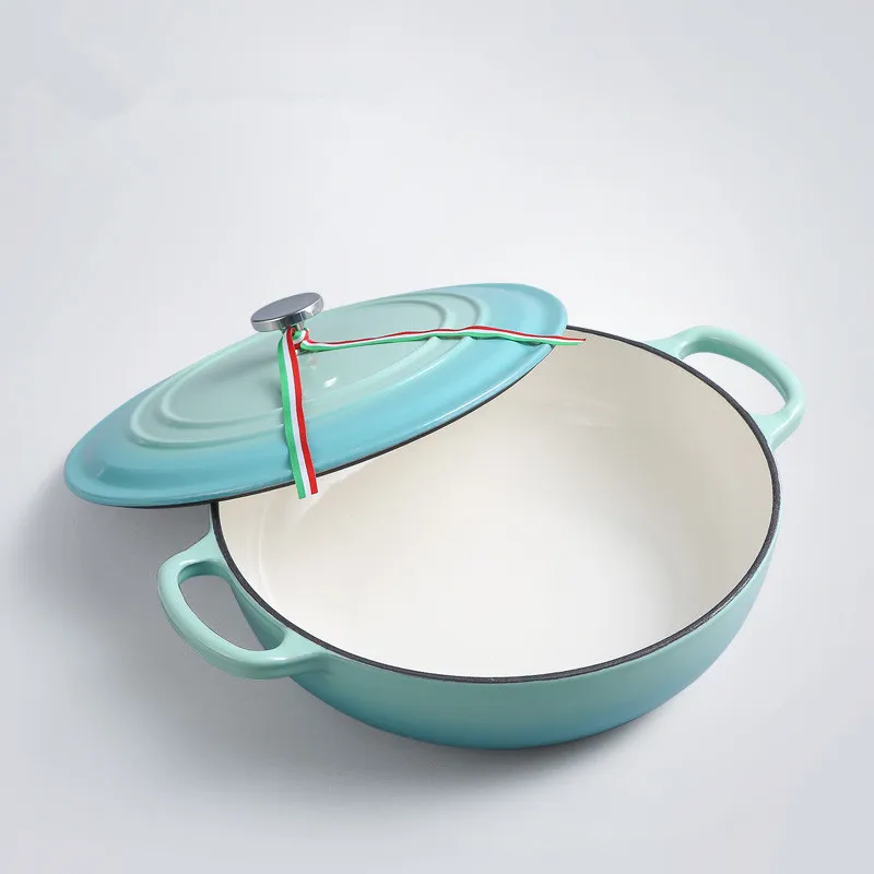 Color Cast Iron Enamel Shallow Dutch Oven-30cm