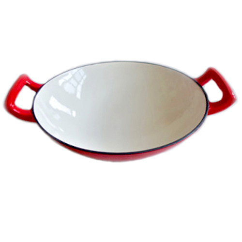 Enamel Cast Iron Wok with Stainless Steel Cover Dia 36cm 31cm