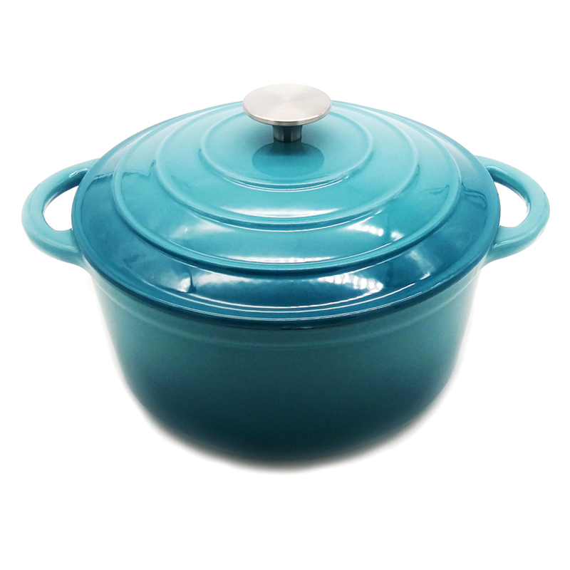 6qt Blue Color Cast Iron Dutch Oven Casserole Pot Stainless Steel Knob
