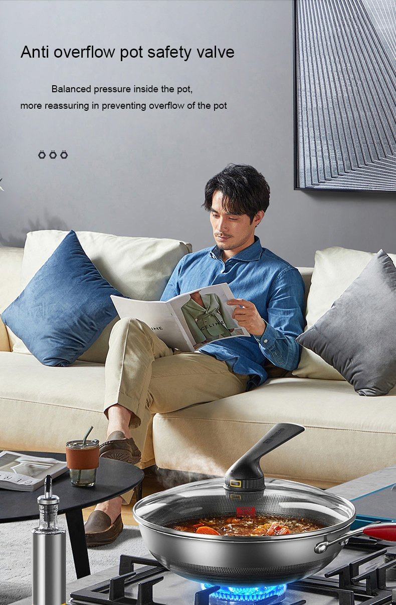 Honeycomb Fry Pot Non-Stick Pot Antibacterial Stainless Steel Stir Chinese Cooking Wok