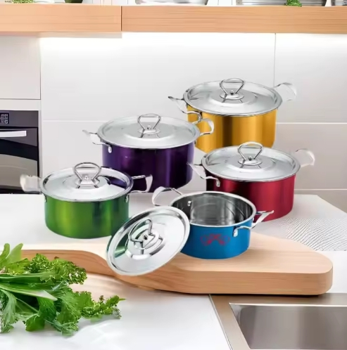 Manufacturer's European American Stainless Steel 5-Piece 6-Piece Soup Pot Milk Pot Frying Pan Set Wholesale Mutual