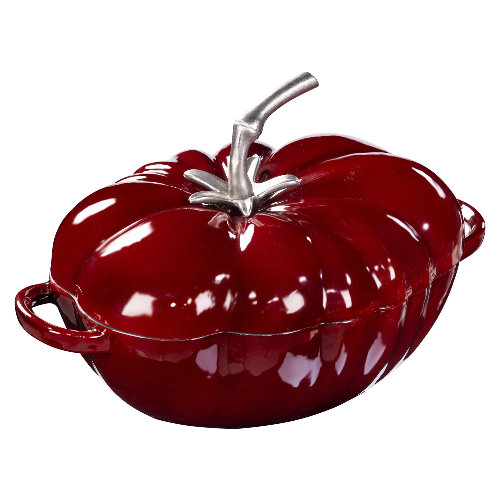 Tomato Shaped Enameled Dutch Oven with Stainless Steel Stem Handle Heavy Cast Iron Dutch Oven