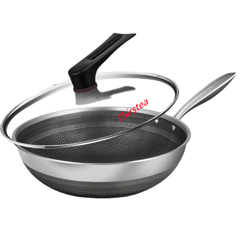 Double Sided Honeycomb 316 Stainless Steel Wok Induction Stove 32cm Cooking Wok