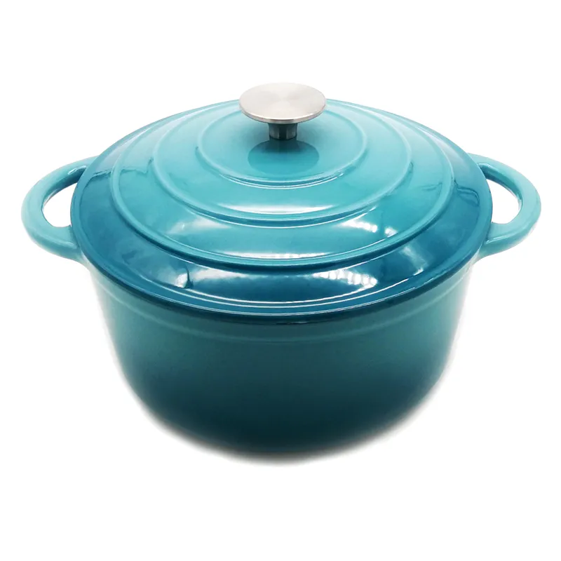 Blue Cast Iron Dutch Oven Front View