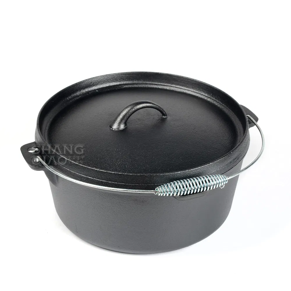 Custom Size Logo Black Pre-Seasoned Outdoor Cast Iron Pot Camping Dutch Oven