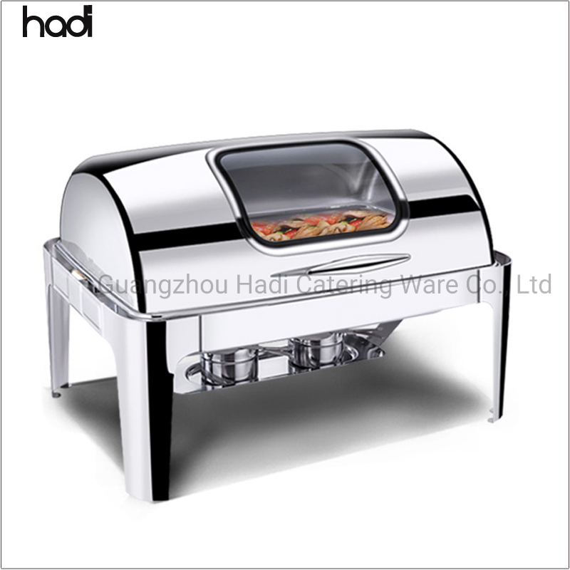 Best Price Stainless Steel Roll Top Buffet Food Chafing Dish Commercial Stock Golden Chafing Dish/Roll Top Buffet Chafer with Glass Window