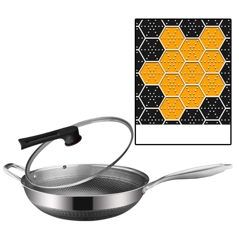 Double Sided Honeycomb Frying Pan Non Stick Stainless Steel Cookware Wok