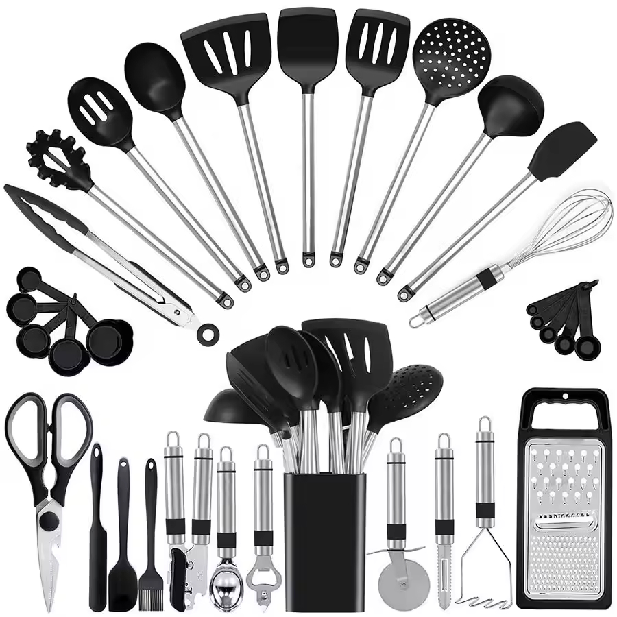 China Wholesale Kitchenware Set Food Grade Silicone/Wooden/Stainless Steel Spatula Turner Ladle Potato Mesher Household Cookware Kitchen Cooking Utensils Set