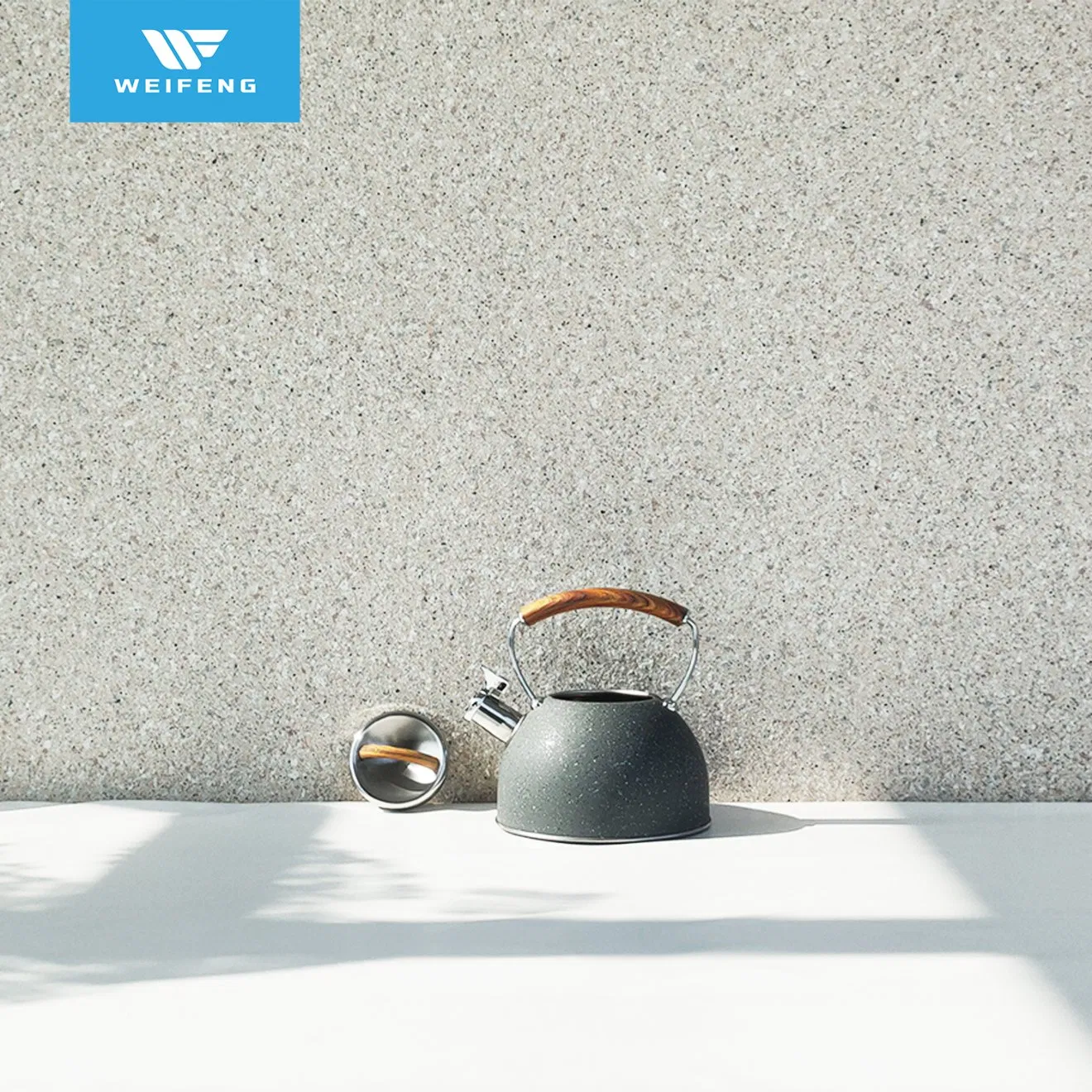 3.0L Grey Color Whtie Dots Stainless Steel Whistling Kettle with Wood Handle, Cookware