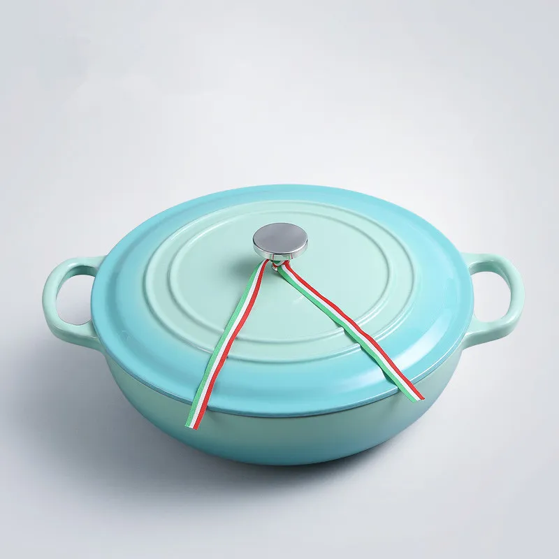 Color Cast Iron Enamel Shallow Dutch Oven-30cm