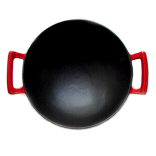 Enamel Cast Iron Wok with Stainless Steel Cover Dia 36cm 31cm
