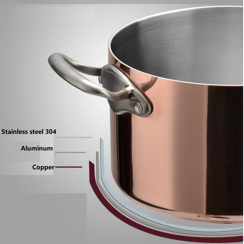 Factory Stainless Steel 3-Ply Copper Casserole Pot Saucepan Oval Cookware