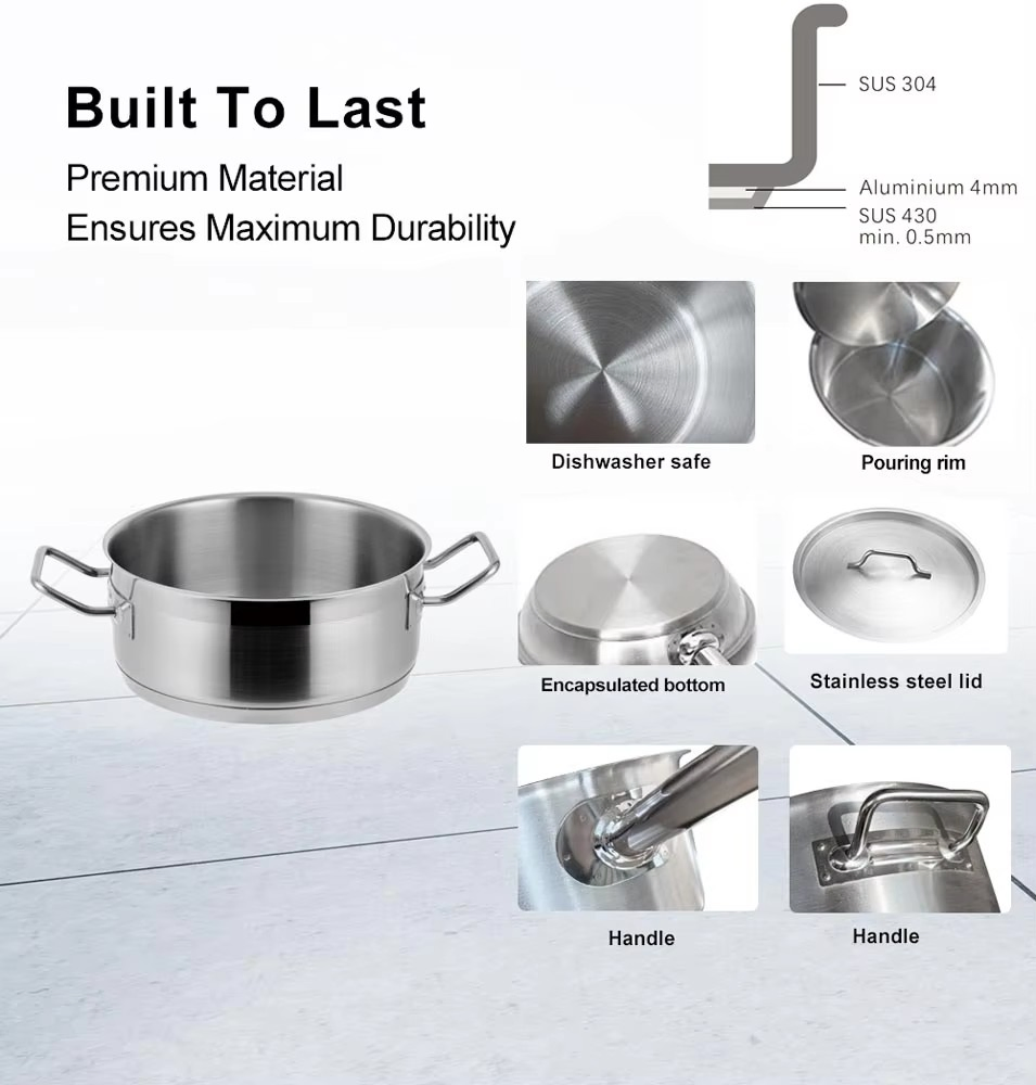 Food Grade Heavy Commercial Soup Pot Stainless Steel Stock Pot Induction Cookware