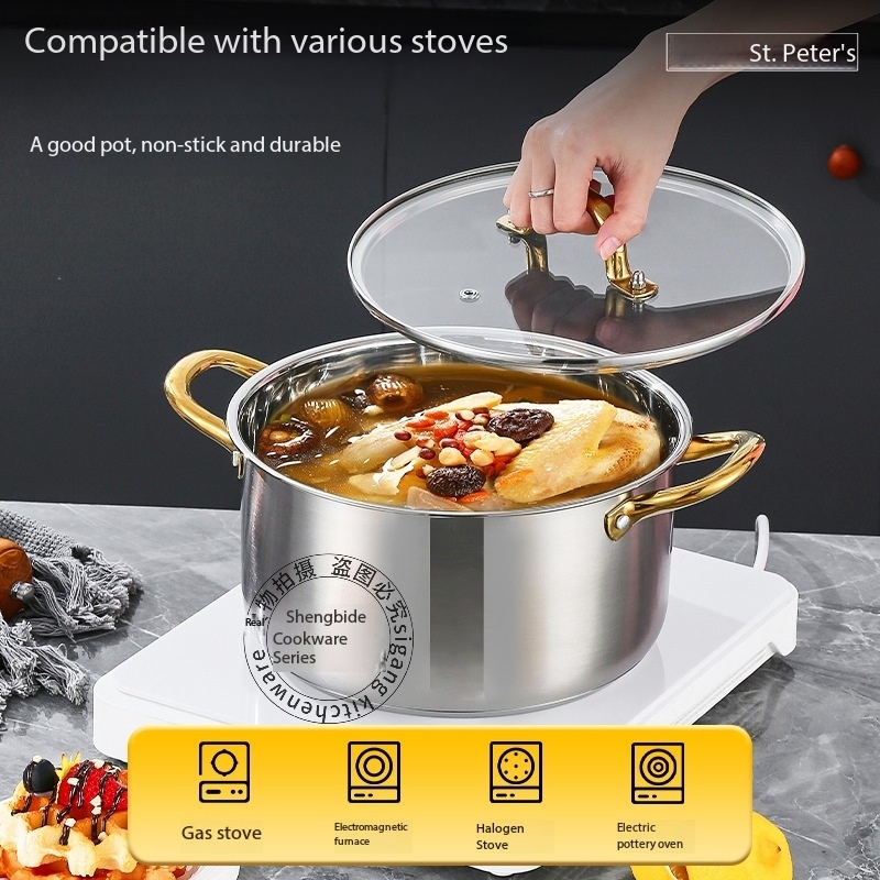 New Stainless Steel Golden Handle Thickened 10-Piece Cookware Set Cooking Pot