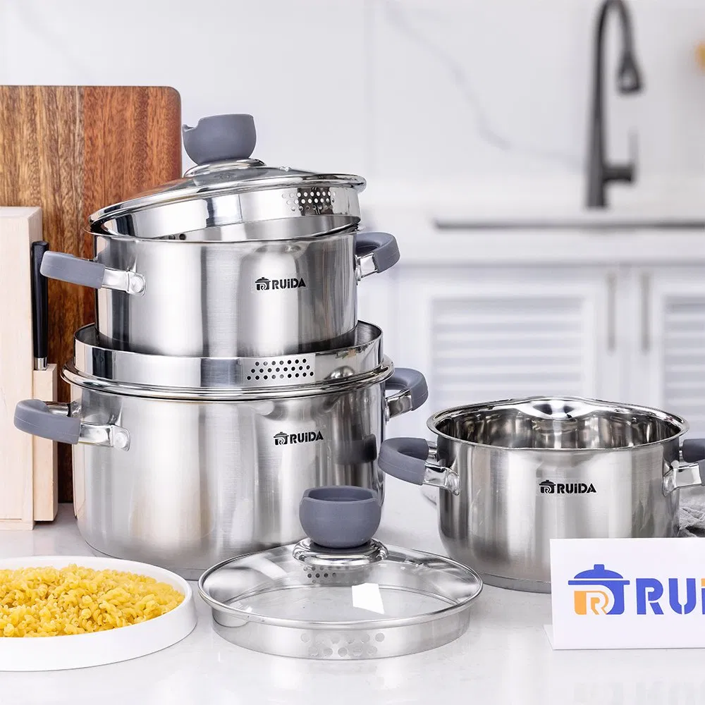 Custom Silicon Cookware Set, 6/8/12PCS Stainless Steel Kitchenware Cookware with Induction Base