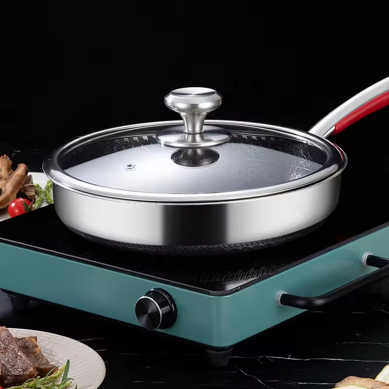 Customized Stainless Steel 316 Non-Stick Honeycomb Wok Set with Frying Pan for Cooking