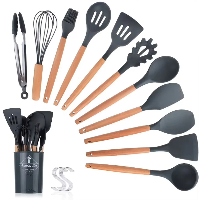 China Wholesale Kitchenware Set Food Grade Silicone/Wooden/Stainless Steel Spatula Turner Ladle Potato Mesher Household Cookware Kitchen Cooking Utensils Set
