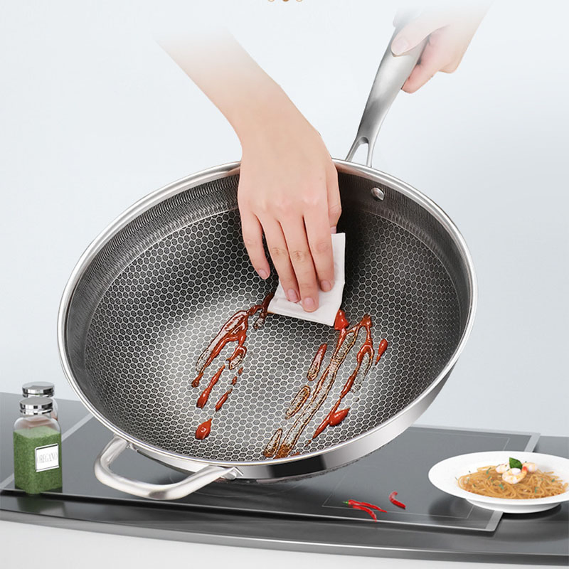 316 Stainless Steel Wok Slightly Oily Smoke Double-Sided Honeycomb Non-Stick Frying Cookware