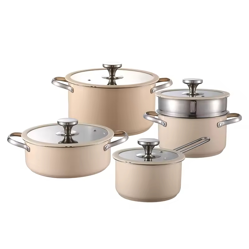 Korean Stainless Steel Colored Paint Kitchen Cook 3 Ply Bottom Cookware Sets with Glass Lid Large Big Soup Milk Pots