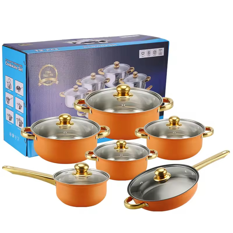 Wholesale Cookware Set 12PCS Stainless Steel Pots Soup Pot Household Milk Pot Multi Frying Pan