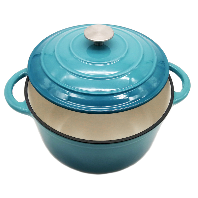 6qt Blue Color Cast Iron Dutch Oven Casserole Pot Stainless Steel Knob