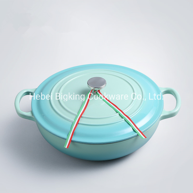 Color Cast Iron Enamel Shallow Dutch Oven-30cm