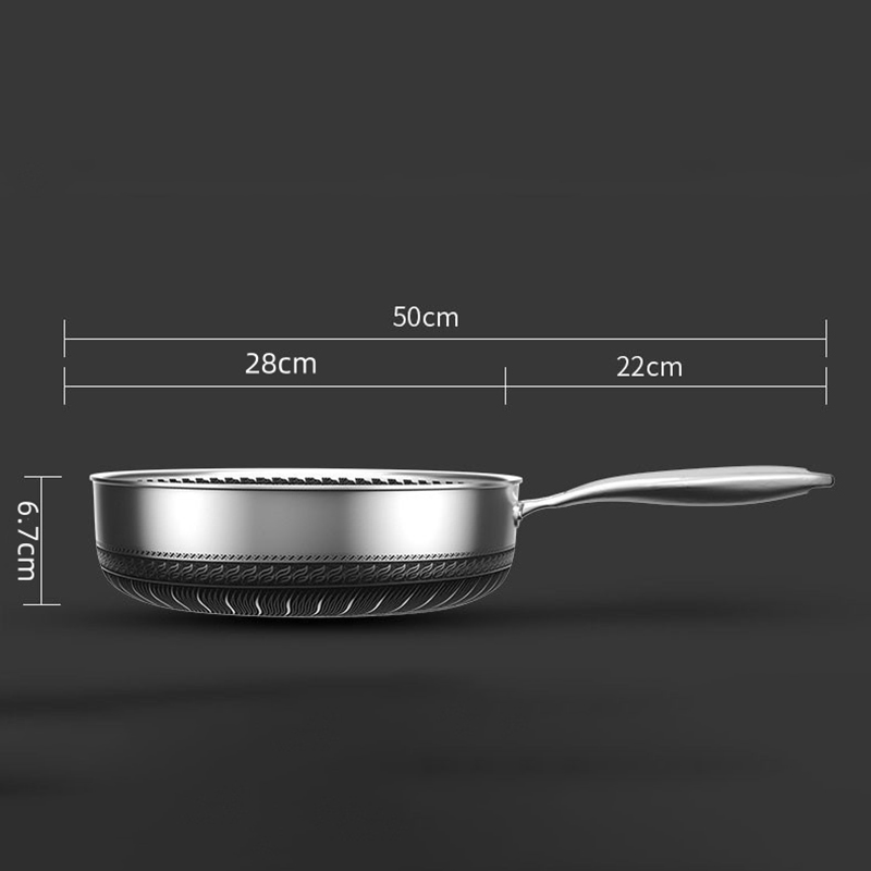 304 Stainless Steel Deep Steak Non Stick Frying Pan Household Honeycomb Wok