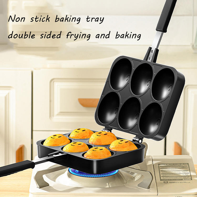 Hot Sale Cookware Double-Sided Non-Stick Stainless Steel Smiling Face Egg Pot Square Aluminium Grill Pan Mold for Frying for Kitchen Cooking Wok