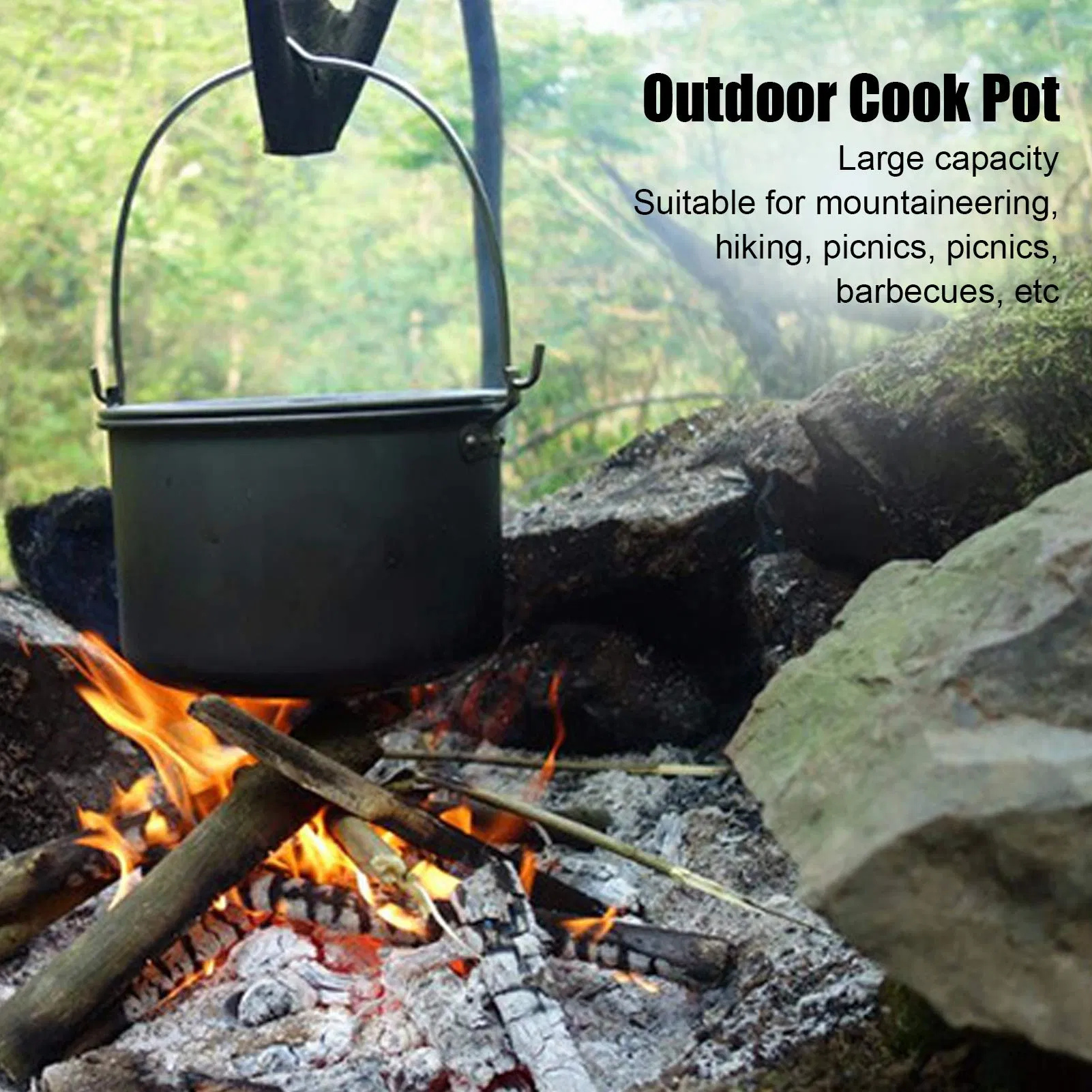 Large Lightweight Camping Pot Hanger Retractable Handles Mesh Draws Camping Cookware Set