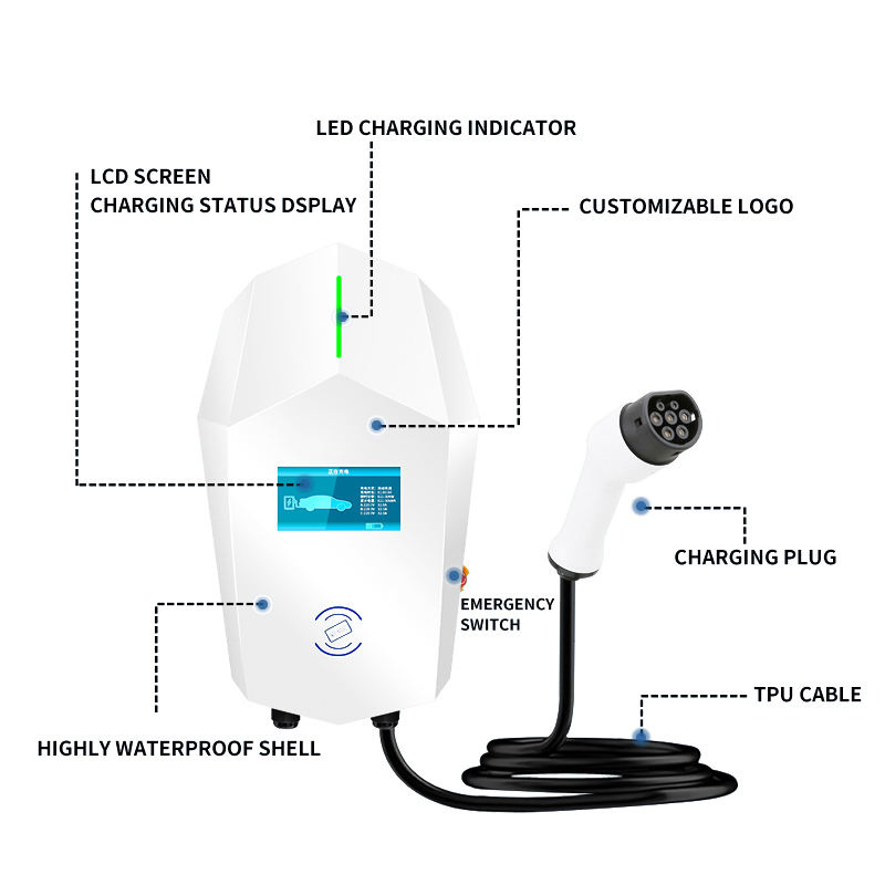 OEM ODM 7kw 11kw 22kw Electric Car EV Charger Type 2 AC Wall Box Home EV Charging Station with 4.3 Inch LCD Display
