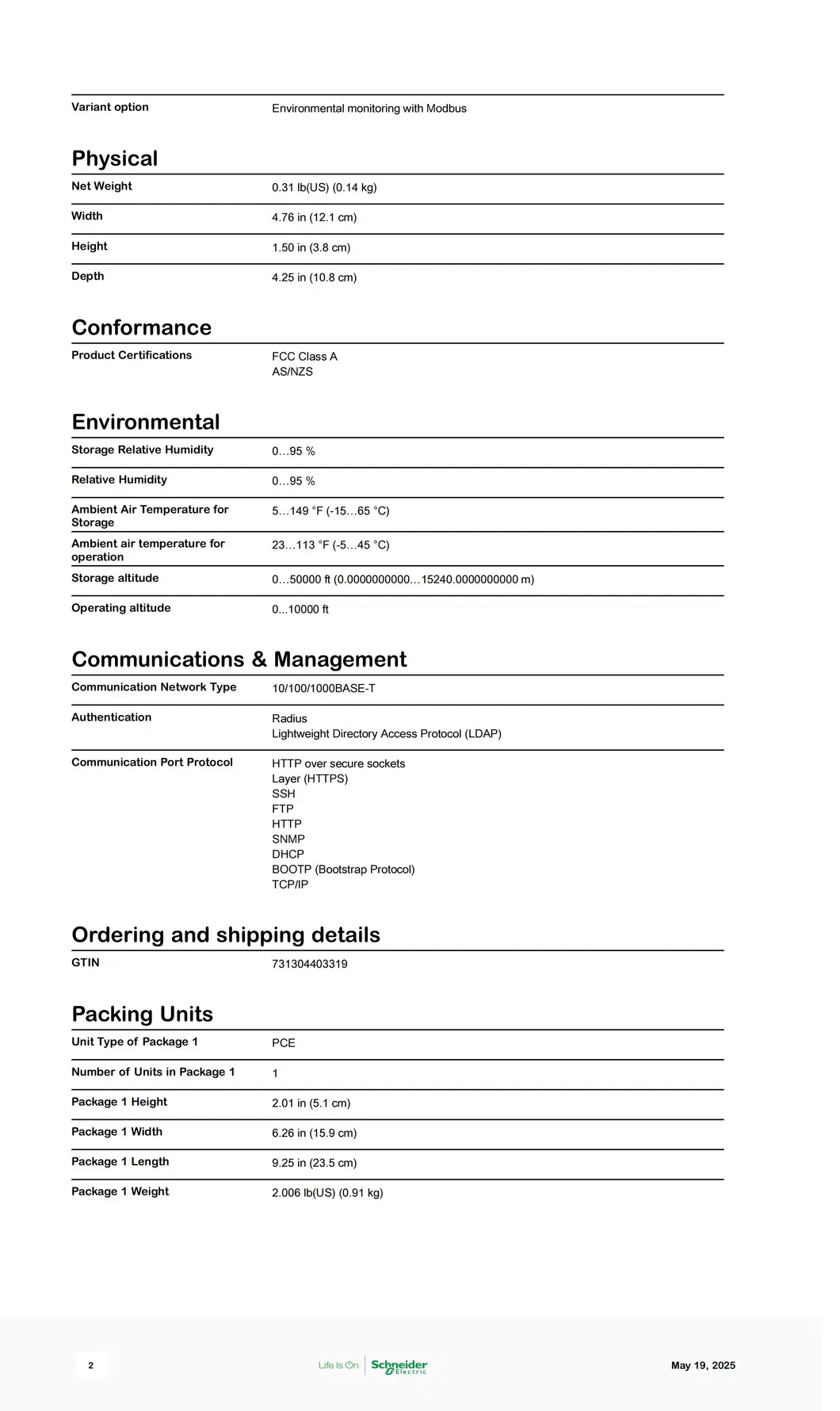 APC AP9643 Specifications