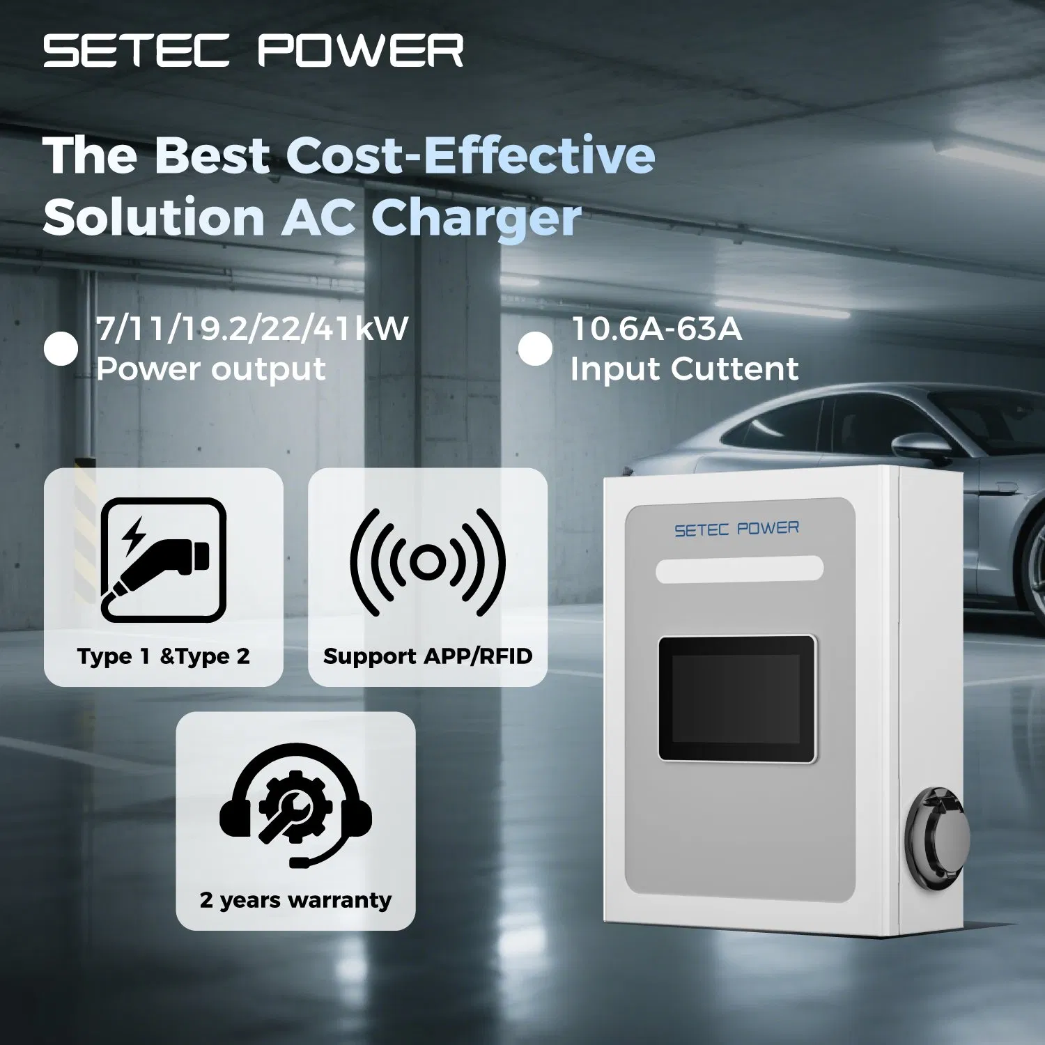 SETEC POWER Cost-Effective Solution Ac charger 7kW-41kw Type1 Type2 Wall Box Charging Station