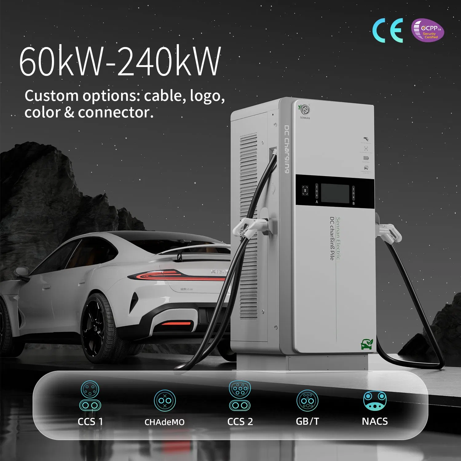 Public TUV/CE 60kw 120kw 240kw CCS2 GB/T Battery Integrated 10inches Display Electric Car Charging Pile Station DC Fast EV Charger with RFID/APP Control