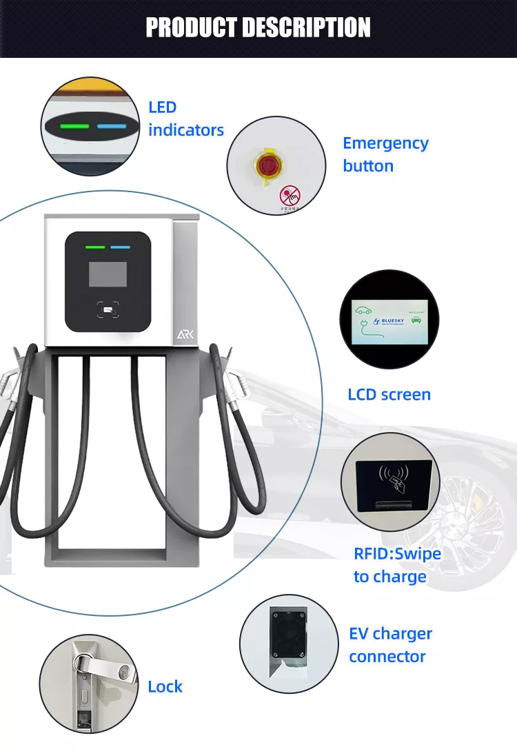 60kw DC Fast EV Charger Pedestal, Ocpp 1.6j &amp; CE Certified, CCS2 Combo for Public Charging Station &amp; Fleet