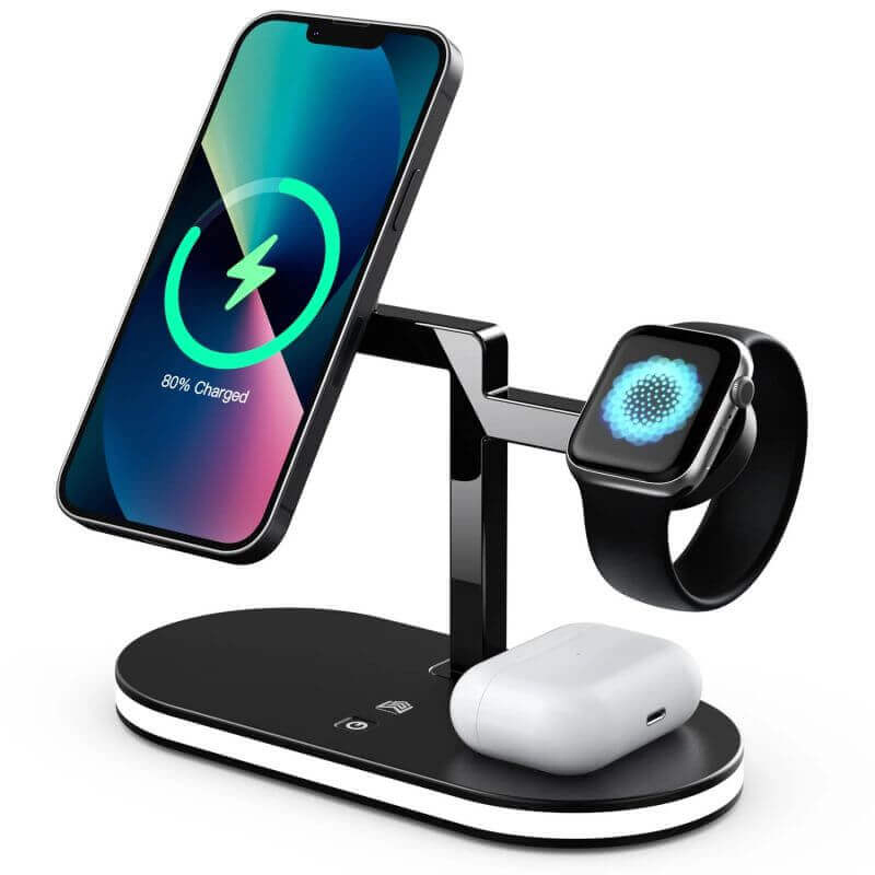 4-in-1 Wireless Charger Station with LED Desk Lamp - Computer Gadget Logo Gift