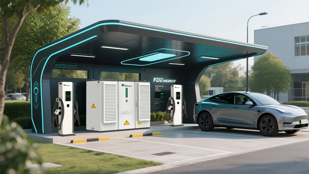 Commercial Electric Car Charger Station with Solar Power Station New Energy Floor-Mounted EV DC Fast Charging Station