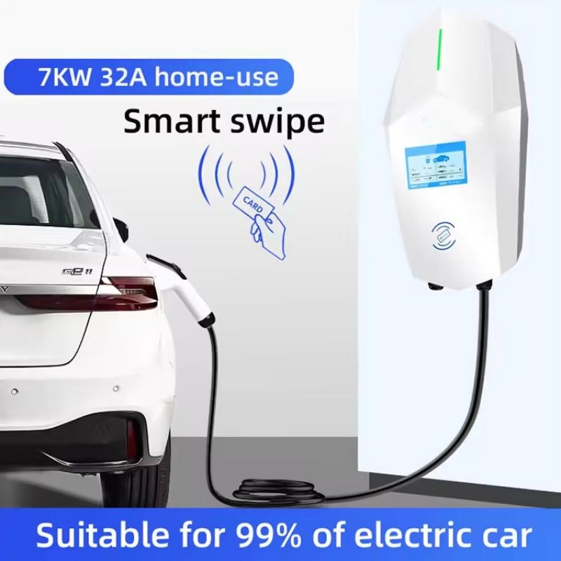 OEM ODM 7kw 11kw 22kw Electric Car EV Charger Type 2 AC Wall Box Home EV Charging Station with 4.3 Inch LCD Display