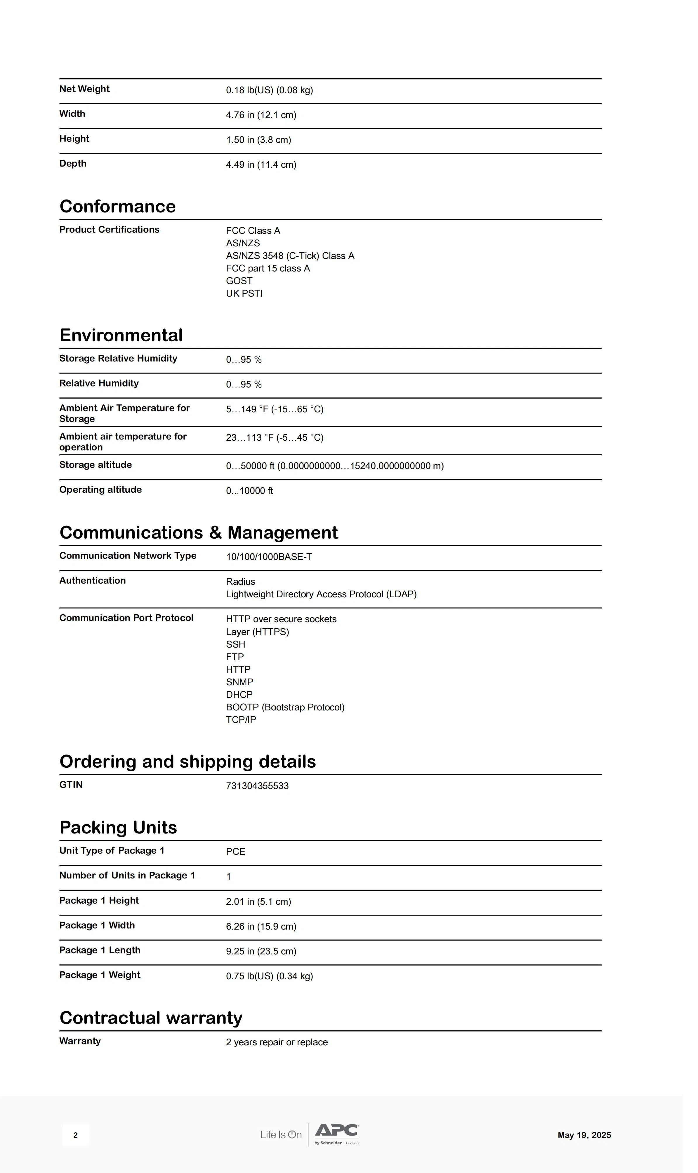 APC Ap9640 UPS Snmp Device Monitoring and Management, Network Management Cards, Nmc3, Secure Remote UPS Monitoring and Management