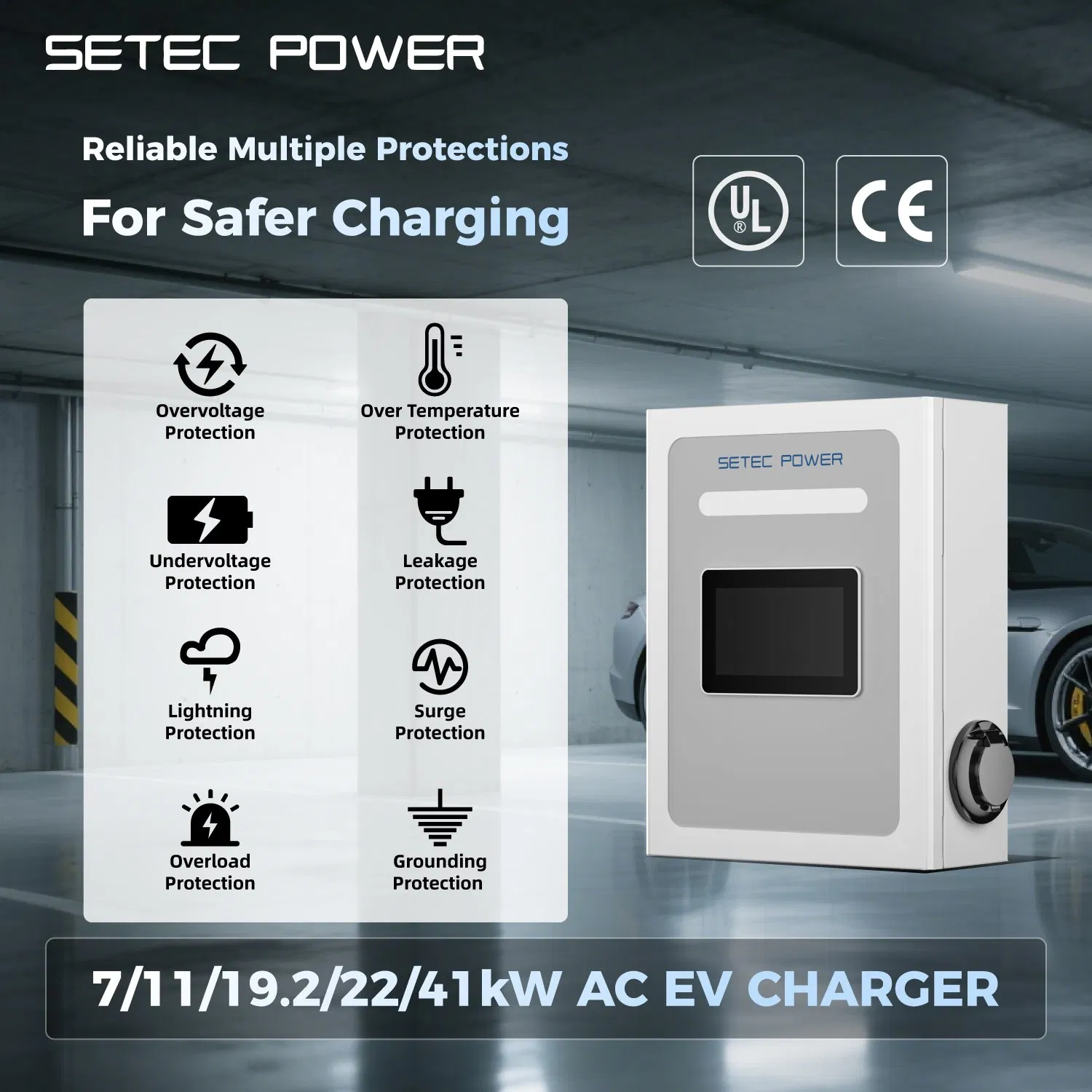 SETEC POWER Cost-Effective Solution Ac charger 7kW-41kw Type1 Type2 Wall Box Charging Station