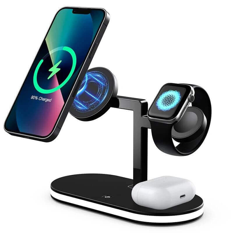 4-in-1 Wireless Charger Station with LED Desk Lamp - Computer Gadget Logo Gift