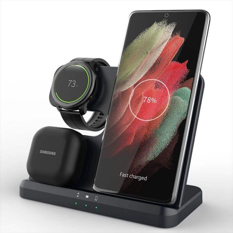 Qi-Certified 3-in-1 Fast Wireless Charger Stand Compatible with Samsung Galaxy &amp; iPhone Series