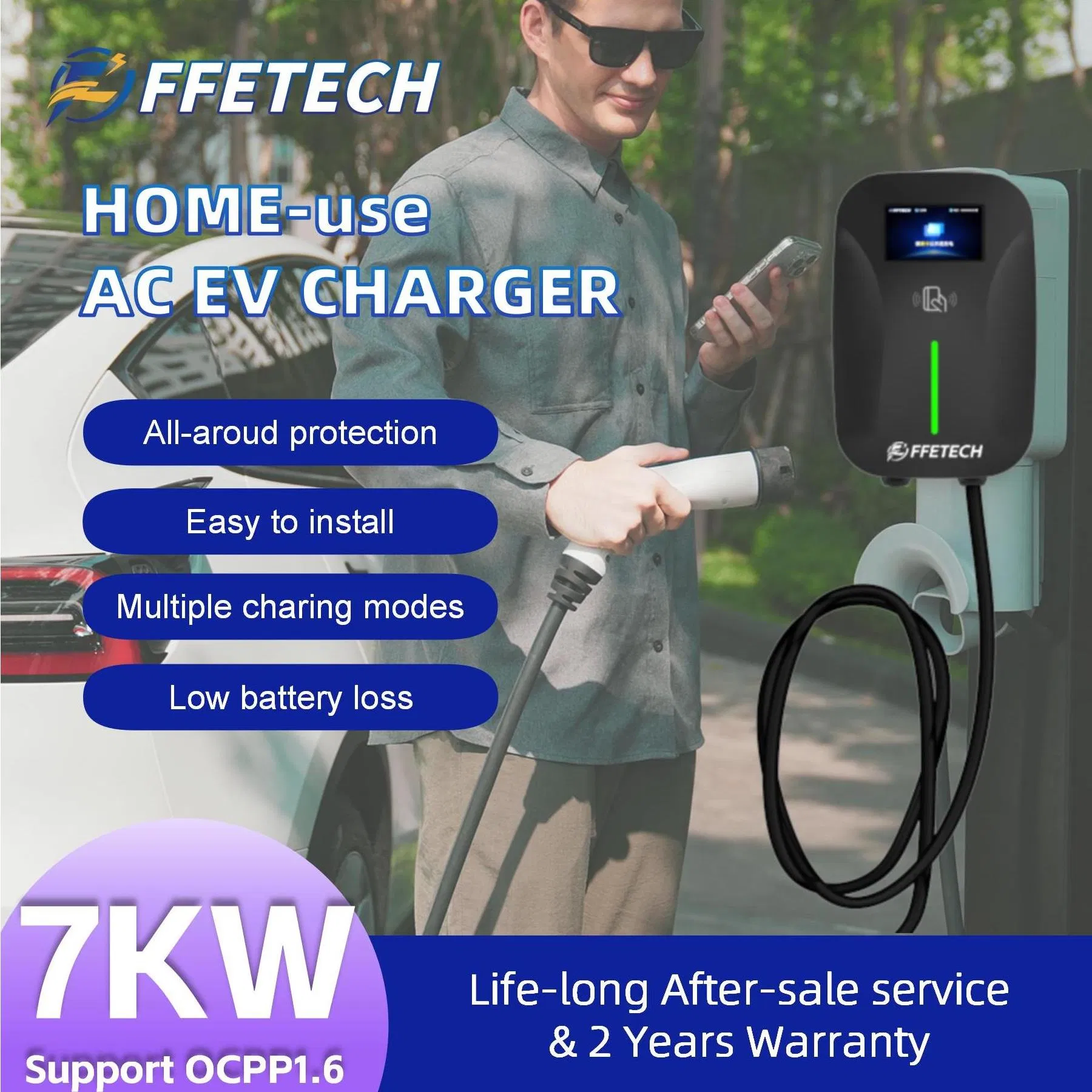 7kw Charger Ocpp1.6 with P/N/PE Connection for Easy Installation