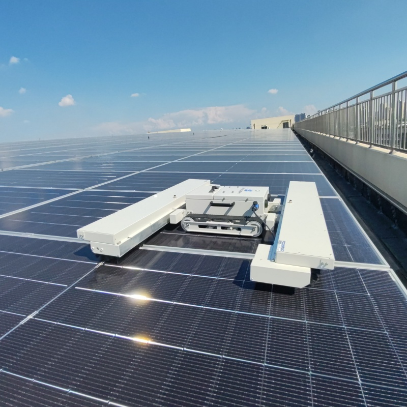 Terrain-Adaptive Solar Panel PV Trackless Cleaning Roller Brush Robot