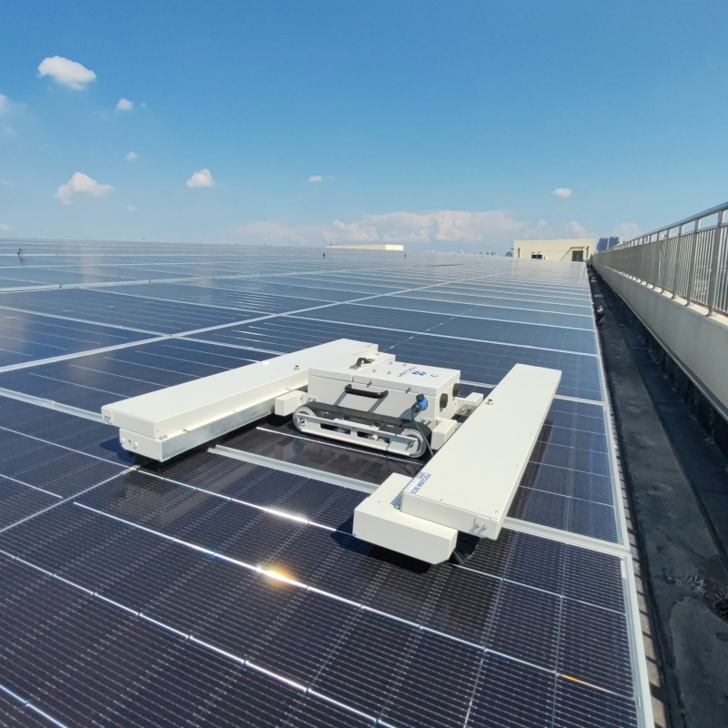 Terrain-Adaptive Solar Panel PV Trackless Cleaning Roller Brush Robot