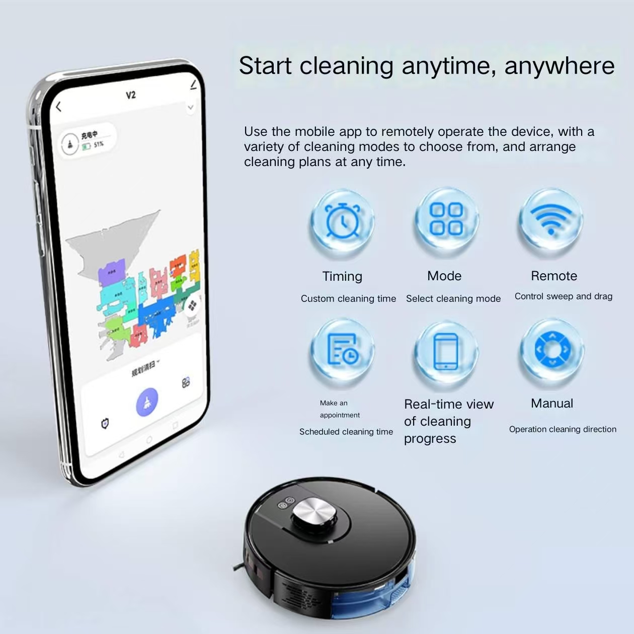 Auto Floor Cleaning Robot LDS SLAM Navigation 1500-1999Pa Suction App Control for Home