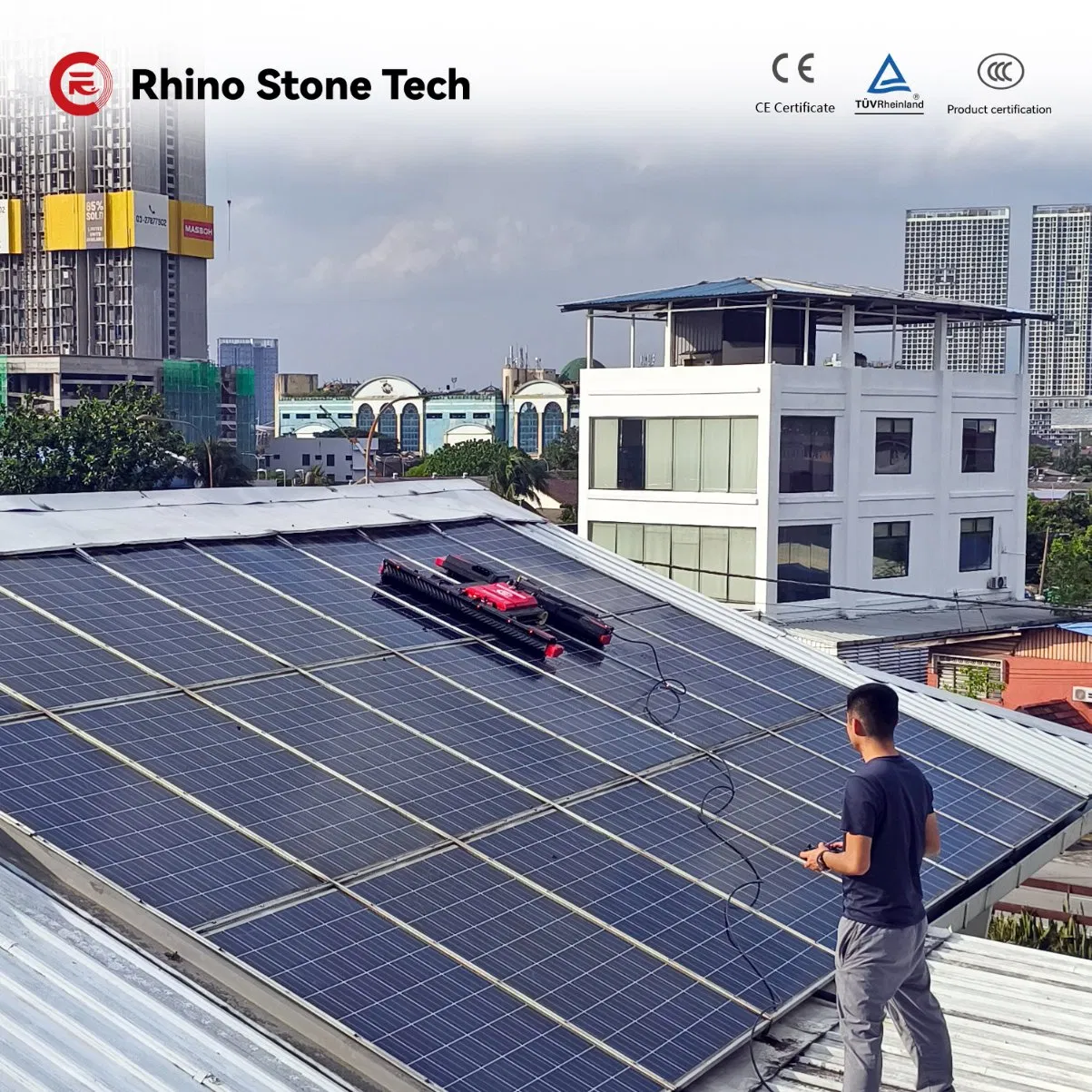 Solar Panel Cleaning Robot for Commercial &amp; Industrial Solar Station Crawler Chassis Automated Robotic Euqipment Dry Wet Water Washing