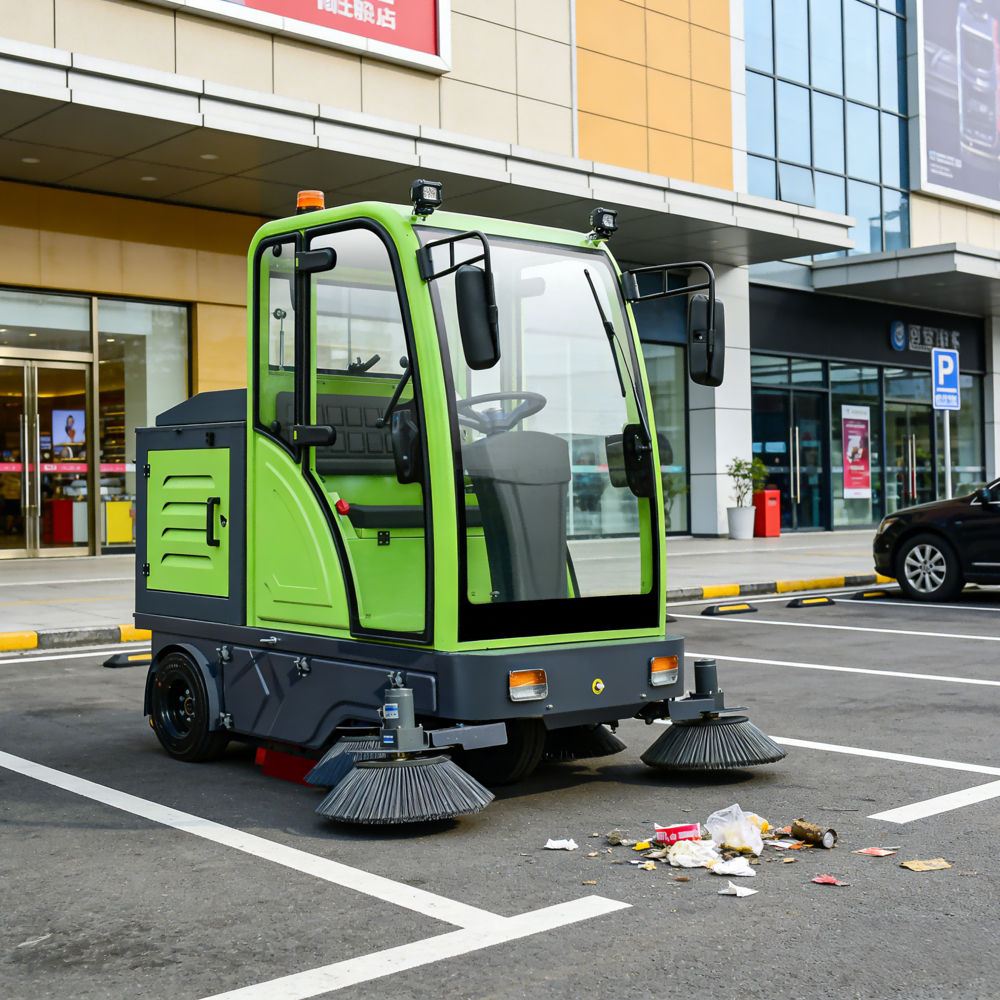 New Industrial Electric Ride-On Self-Propelled Floor Scrubber Robot with Dual Brushes and Side Brush Street Sweeper